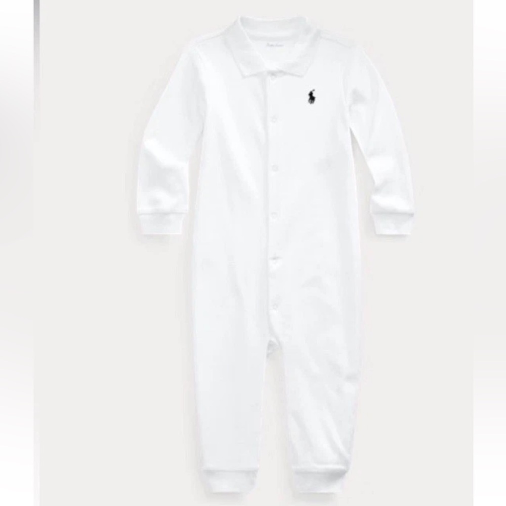 RALPH LAUREN POLO WHITE BUTTON UP COTTON COVERALLS INFANT 12 MOS